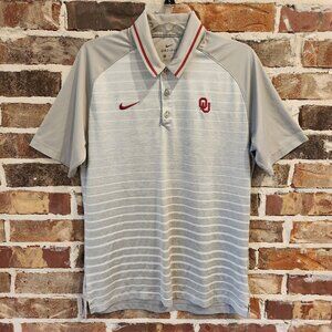 Nike Dri-Fit Oklahoma Sooners Golf Polo Shirt Sz Medium Gray Striped NCAA